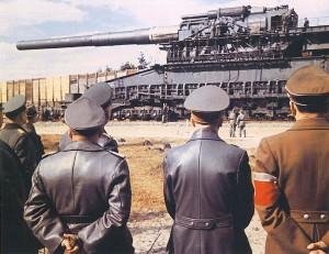 The Heavy Gustav, Hitler and generals inspecting the largest-caliber rifled weapon ever used in combat, 1941